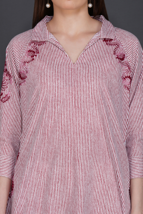 P.H.A.E. - Phae Falak Cotton Kurta in Stripe | Indian Chikankari