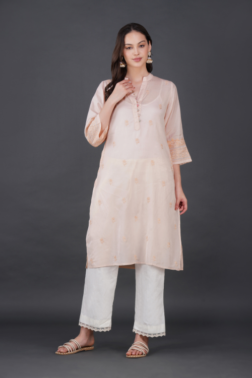 P.H.A.E. - Blush sushi Voile Chikankari Kurta | Indian Chikankari