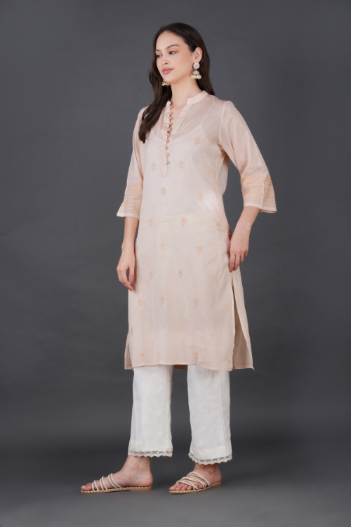 P.H.A.E. - Blush sushi Voile Chikankari Kurta | Indian Chikankari