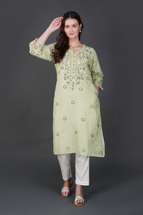 P.H.A.E. - Phae Ridhi Cotton Linen Kurta | Indian Chikankari