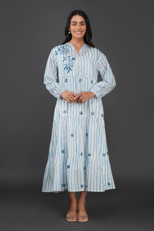 P.H.A.E. - Phae Anya Dress in Cotton Mulmul | Indian Chikankari