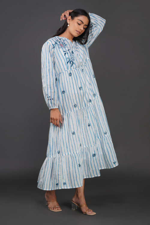 P.H.A.E. - Phae Anya Dress in Cotton Mulmul | Indian Chikankari