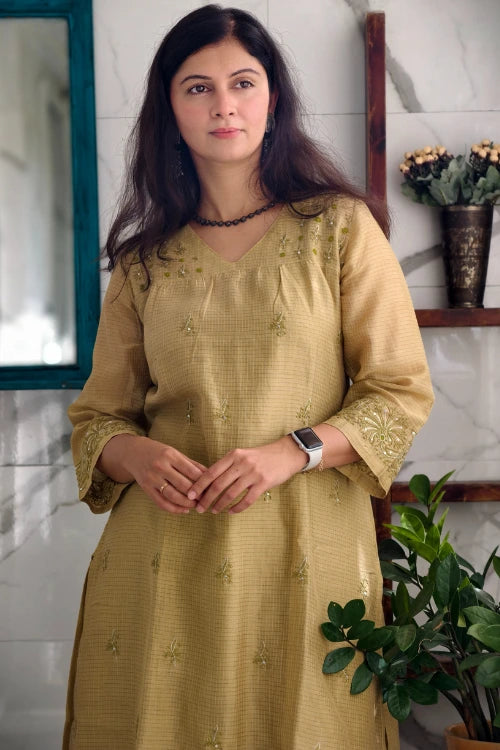 P.H.A.E. - Gold Green Chanderi Co-Ord Set - Co-Ord Set