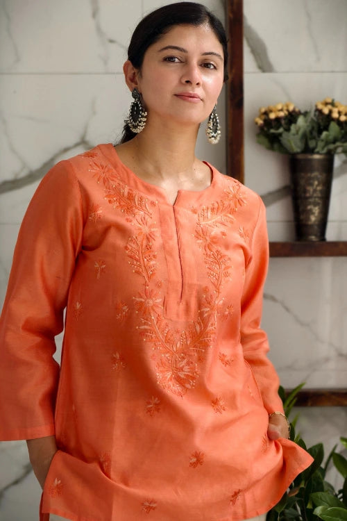 Pastel Coral Chanderi Top