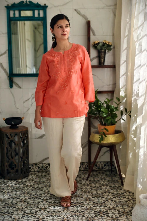 Pastel Coral Chanderi Top