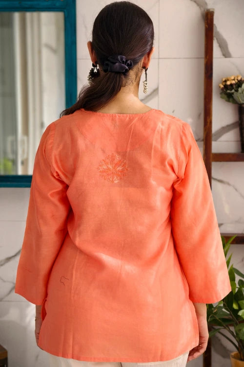 Pastel Coral Chanderi Top