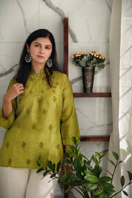 Peridot green chanderi Top