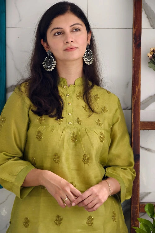 Peridot green chanderi Top