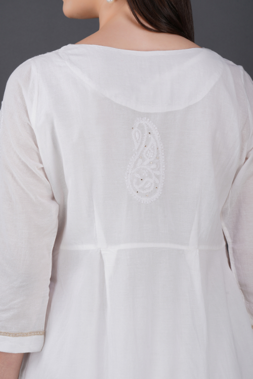 Phae Briena White Cotton Crinkle White Kurta