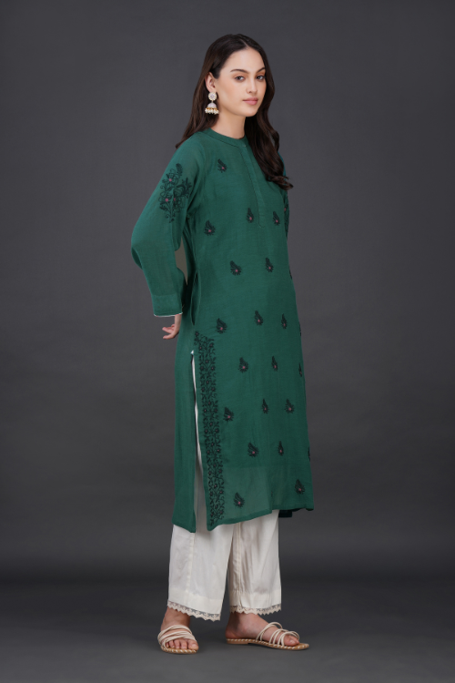 P.H.A.E. - Phae Eilat Cotton Crinkle Kurta | Indian Chikankari