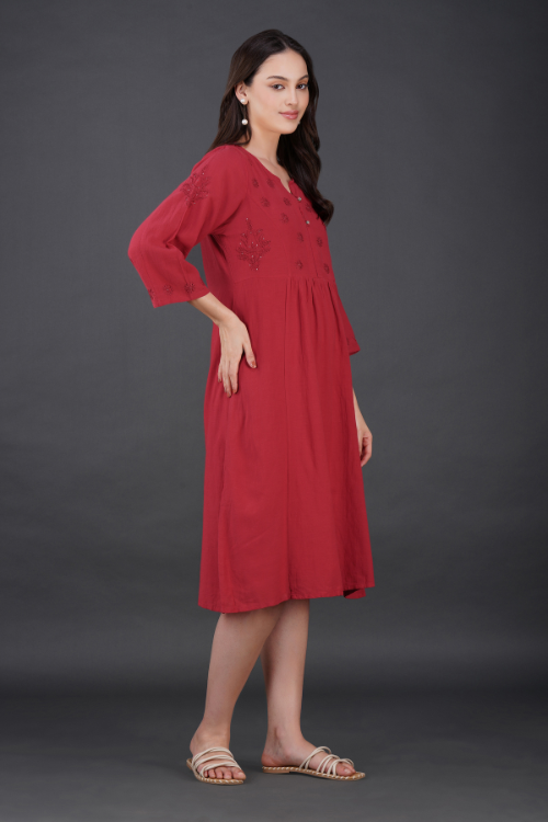 P.H.A.E. - Phae Raisa Cotton Crinkle Dress | Indian Chikankari