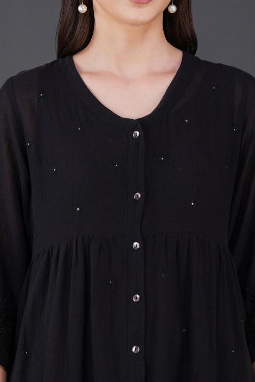 Phae Reyna Cotton Crinkle Black Dress