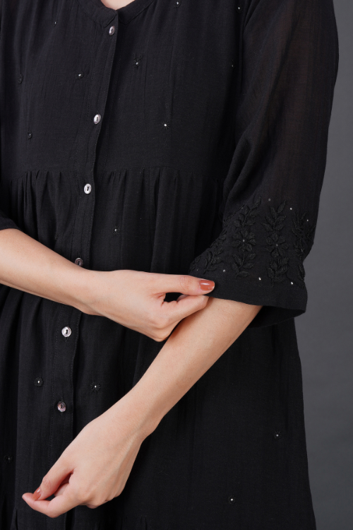 Phae Reyna Cotton Crinkle Black Dress