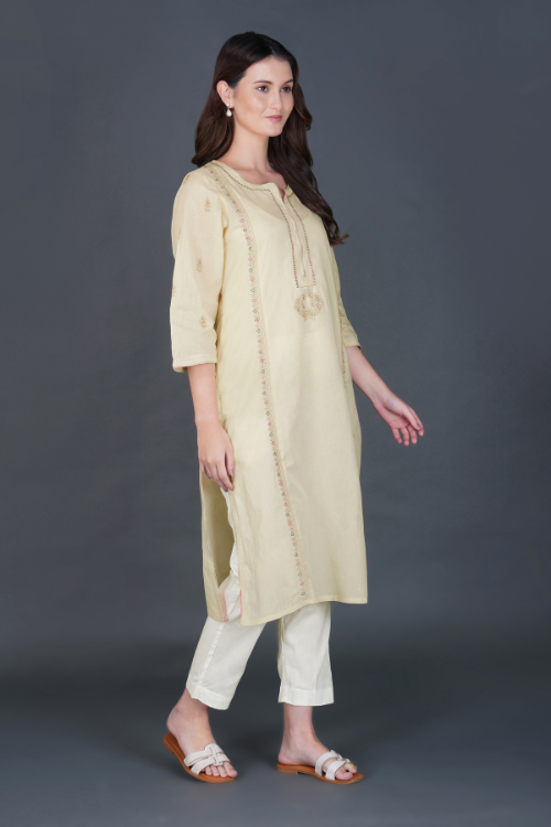 P.H.A.E. - Phae Kiara Kurta in Two Tone Fabric with hand Chikankari | Indian Chikankari