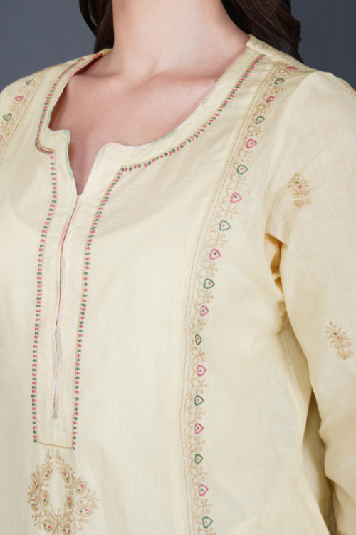 Phae Kiara Kurta in Two Tone Fabric with hand Chikankari