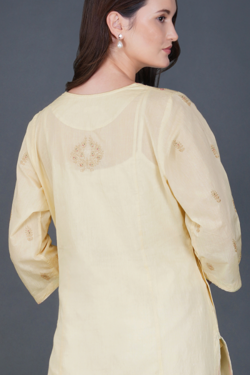 Phae Kiara Kurta in Two Tone Fabric with hand Chikankari