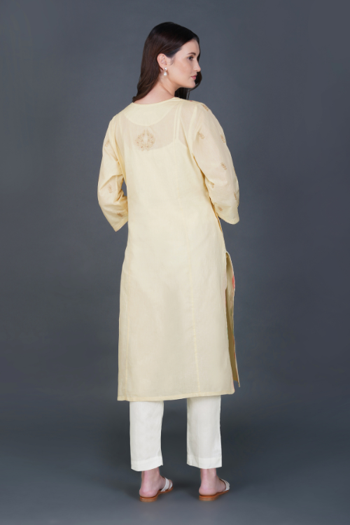 P.H.A.E. - Phae Kiara Kurta in Two Tone Fabric with hand Chikankari | Indian Chikankari