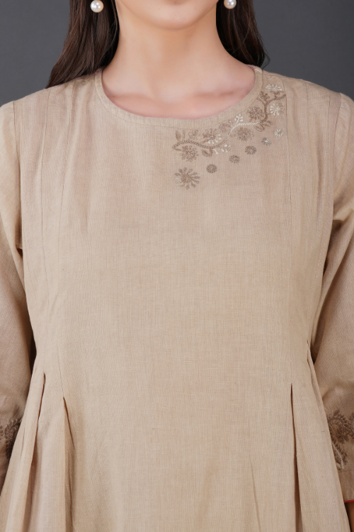 BEIGE COTTON LINEN DRESS