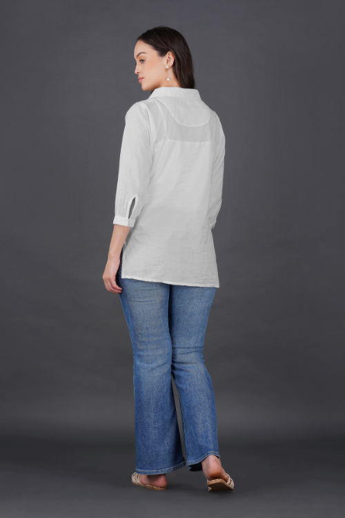 P.H.A.E. - Phae Tema White Top Kashmiri Gala | Indian Chikankari