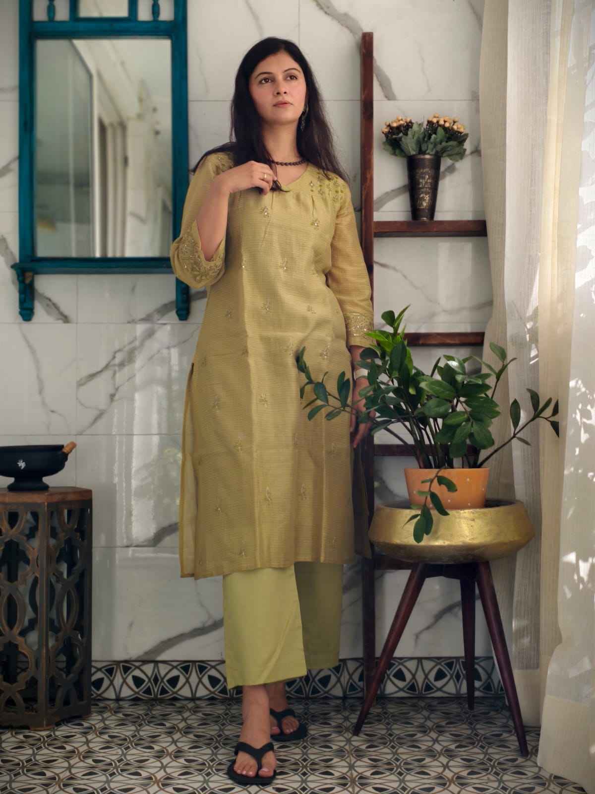 Gold Green Chanderi Co-Ord Set