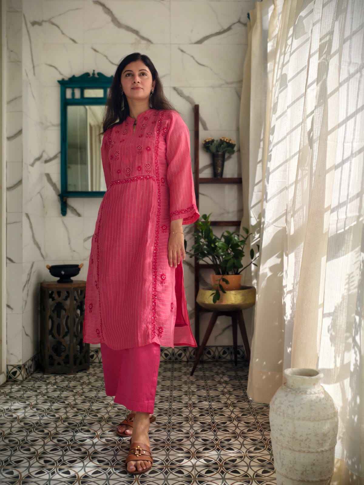 Ruby Pink chanderi Cord set