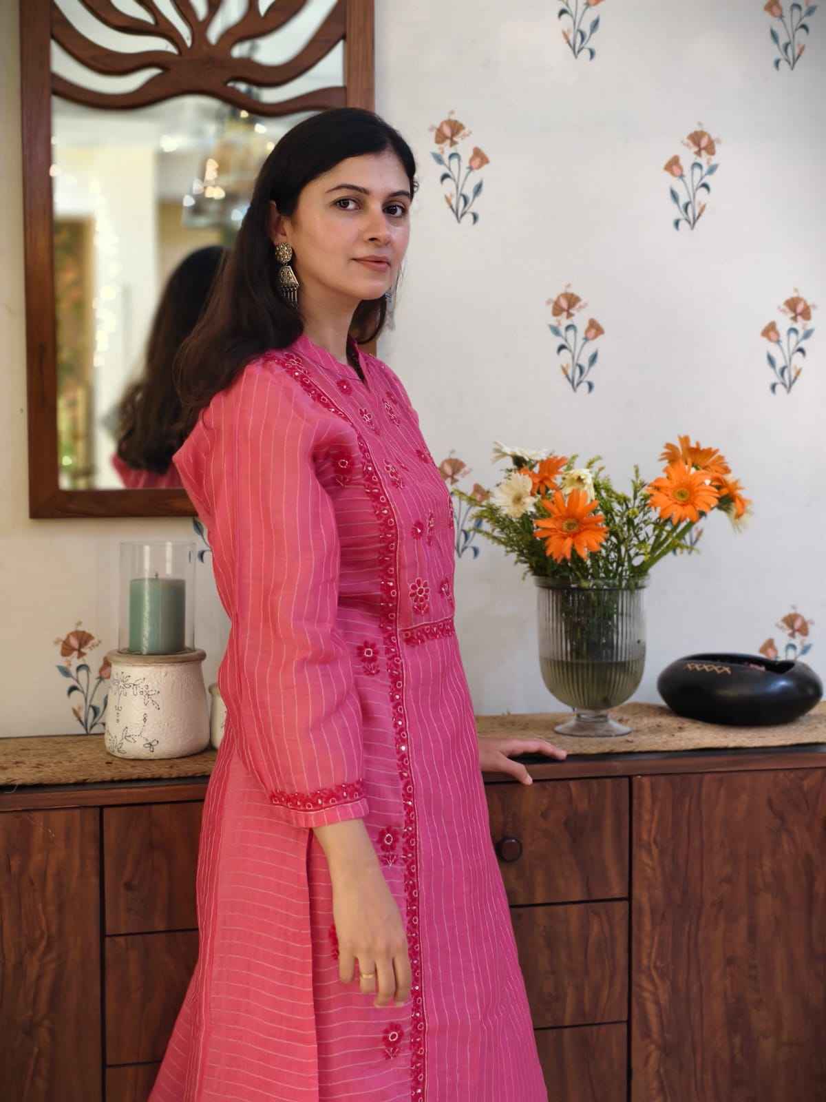 Ruby Pink chanderi Cord set