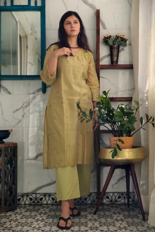 Gold Green Chanderi Co-Ord Set
