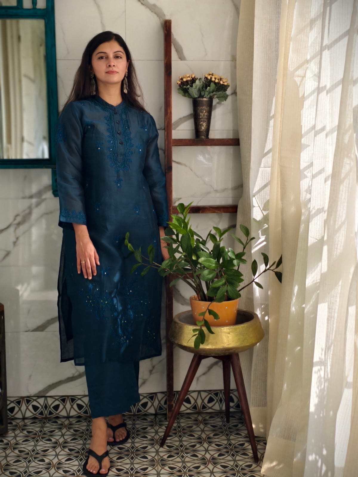Teal Green chanderi Cord Set