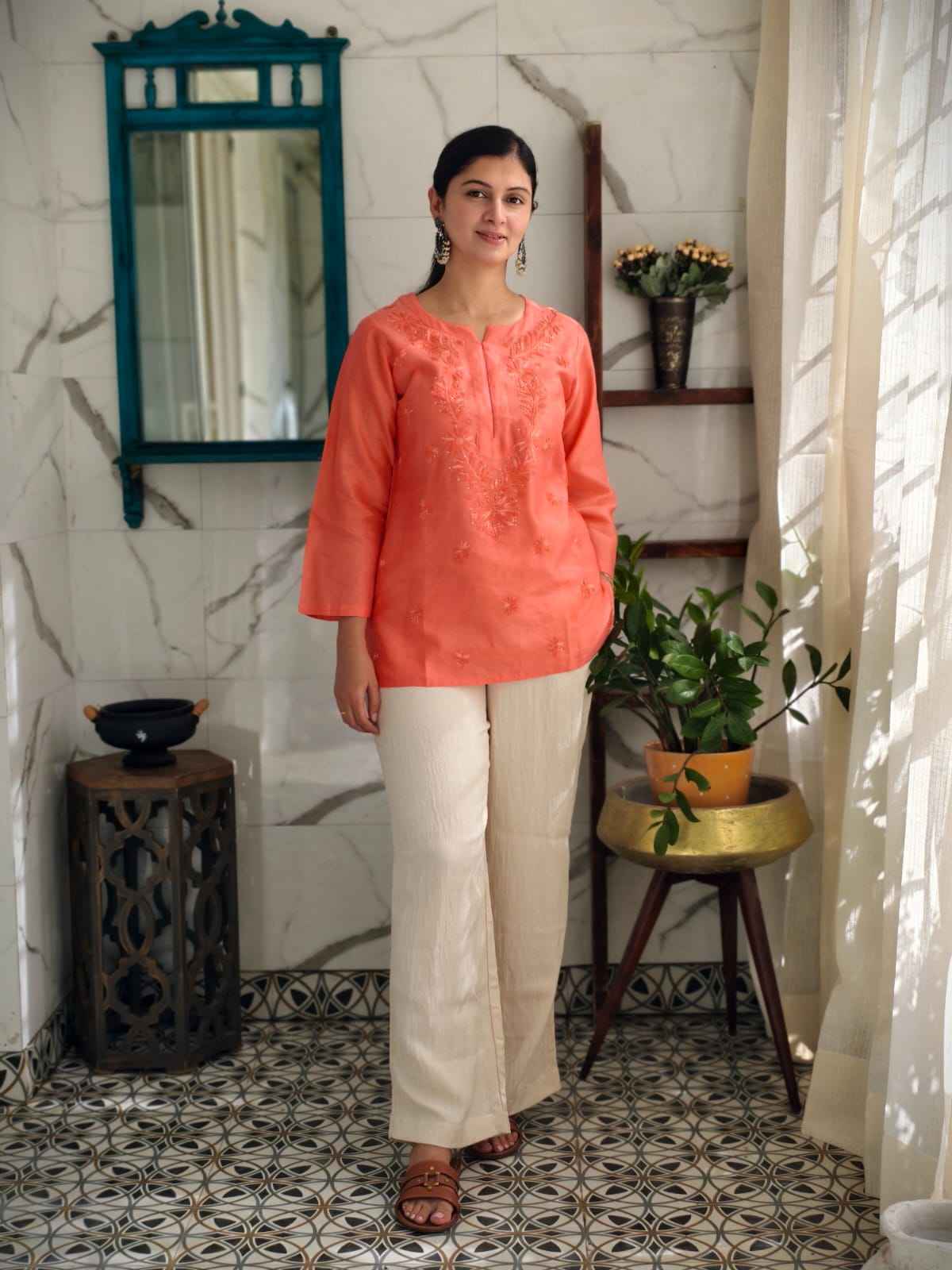 Pastel Coral Chanderi Top
