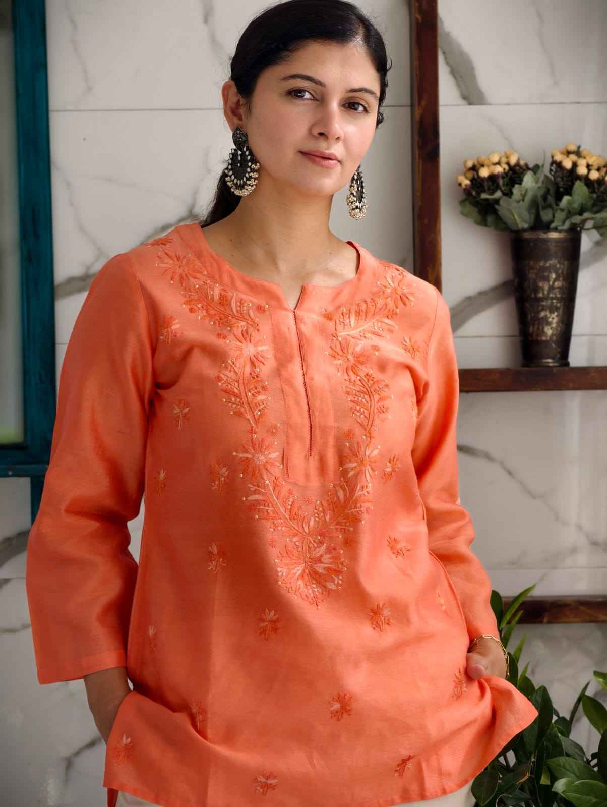 Pastel Coral Chanderi Top