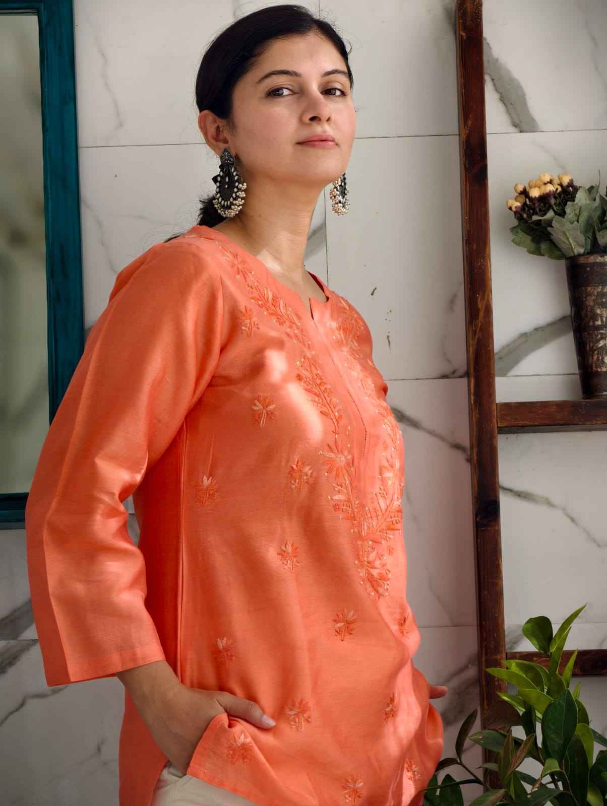 Pastel Coral Chanderi Top