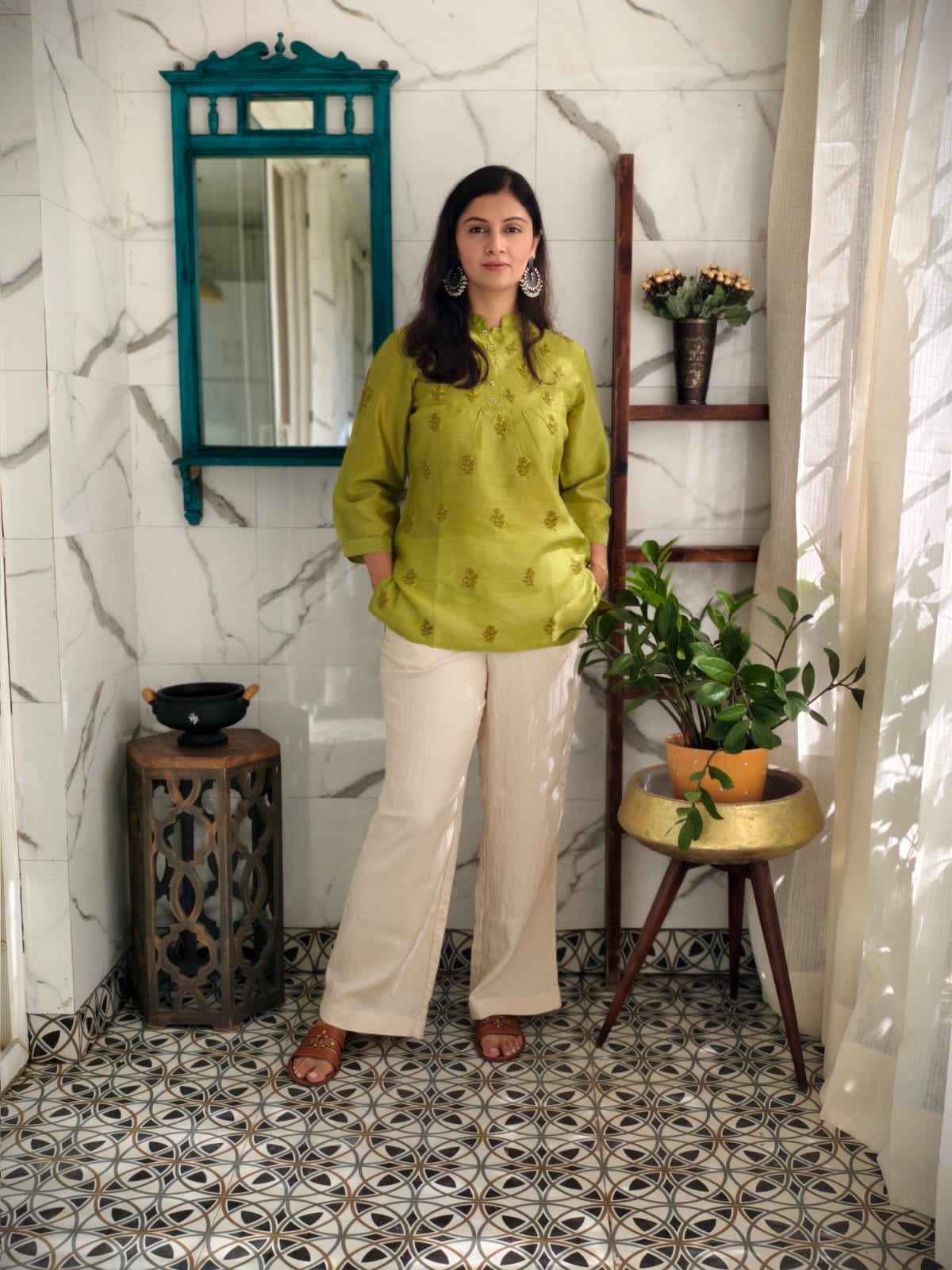 Peridot green chanderi Top