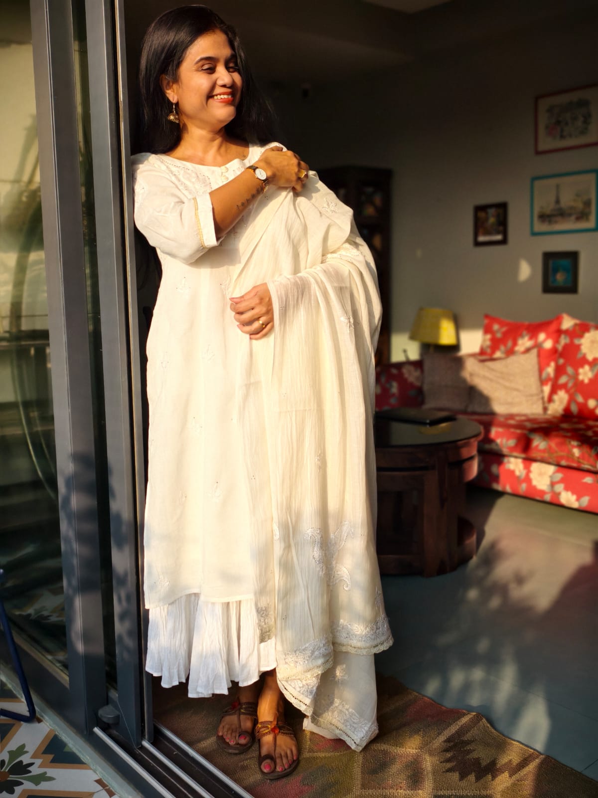 Phae Briena White Cotton Crinkle White Kurta