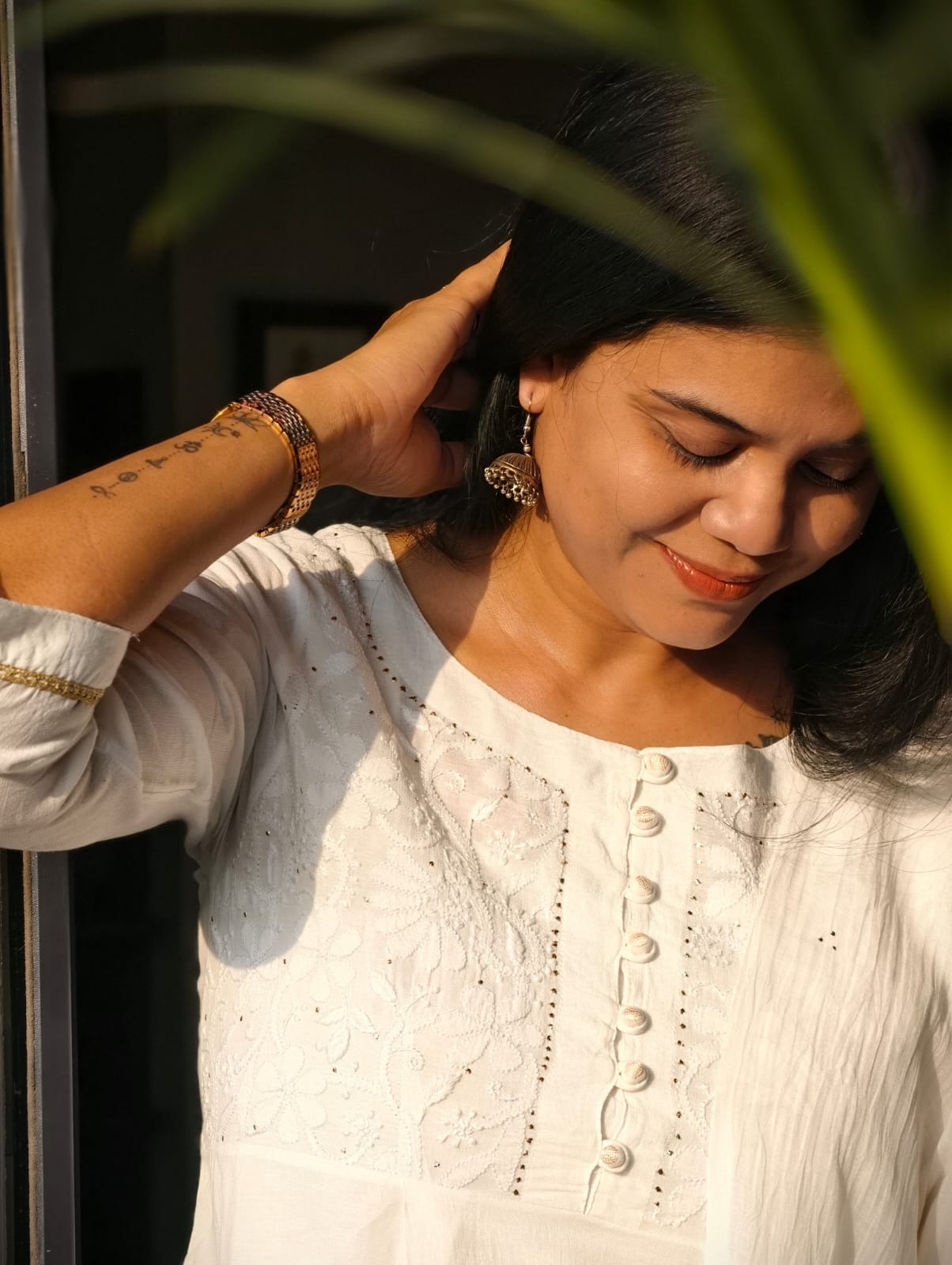 Phae Briena White Cotton Crinkle White Kurta