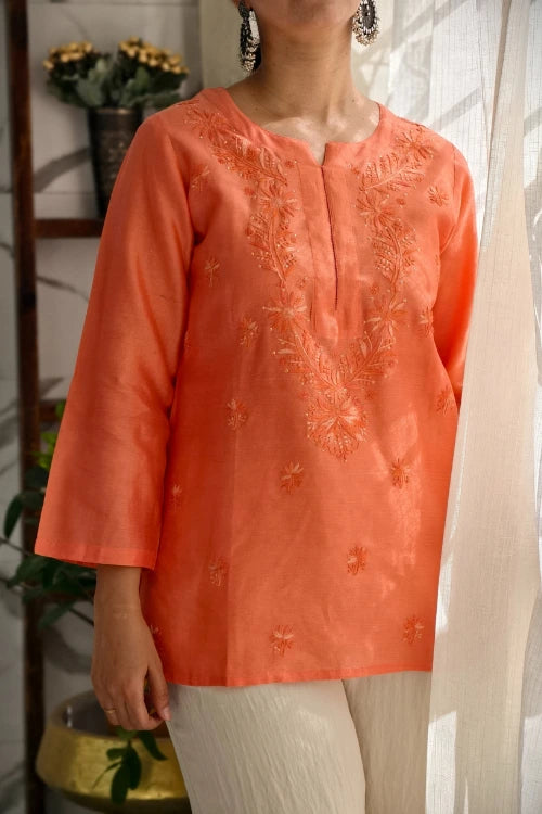 Pastel Coral Chanderi Top