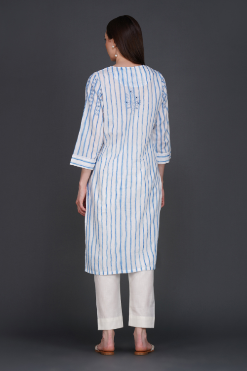 P.H.A.E. - Phae Alina Kurta in Cotton Stripe | Indian Chikankari