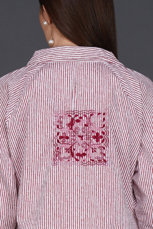 P.H.A.E. - Phae Falak Cotton Kurta in Stripe | Indian Chikankari