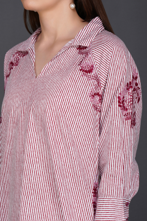 P.H.A.E. - Phae Falak Cotton Kurta in Stripe | Indian Chikankari