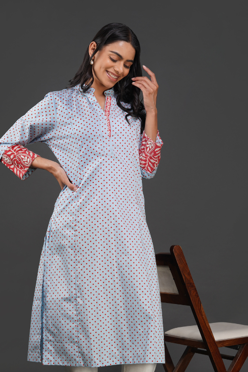 P.H.A.E. - Phae Hiya Cotton Straight Kurta | Indian Chikankari