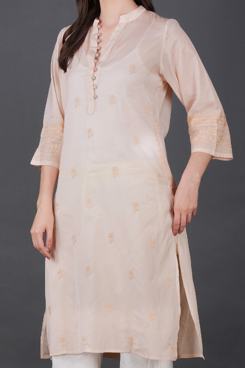 Blush sushi Voile Chikankari Kurta
