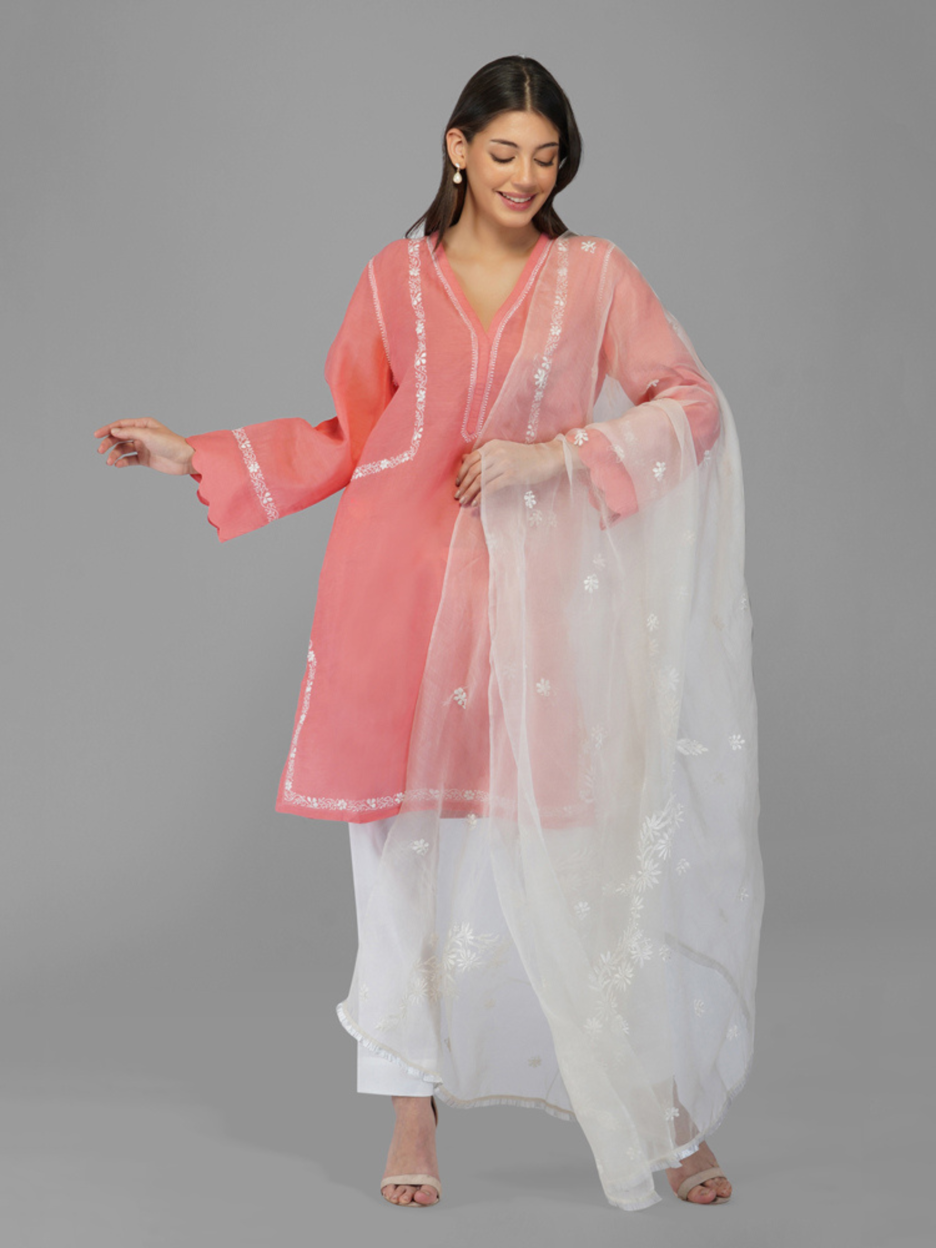 Yana Kurta in Cotton Mulmul Watermelon