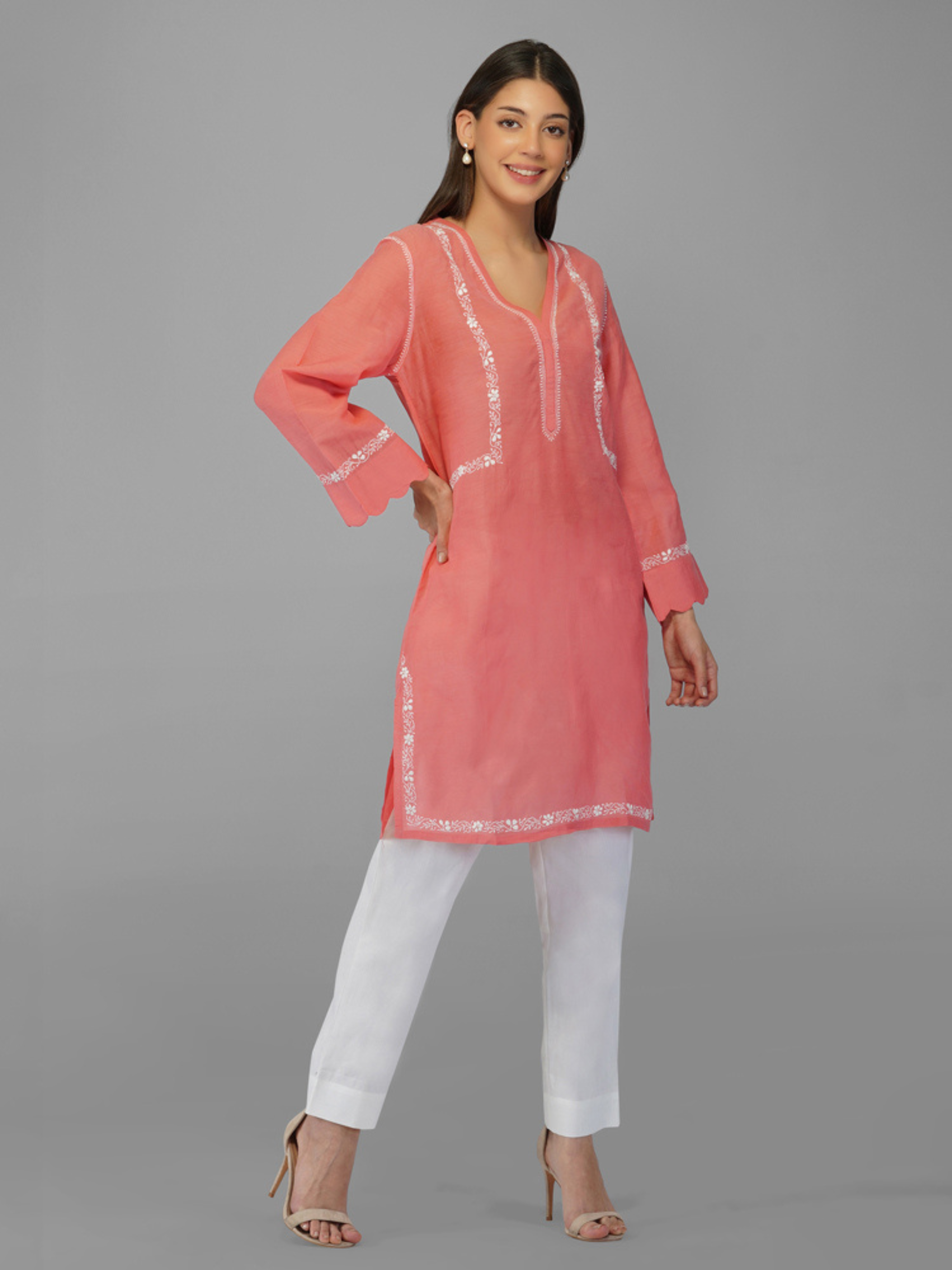 Yana Kurta in Cotton Mulmul Watermelon
