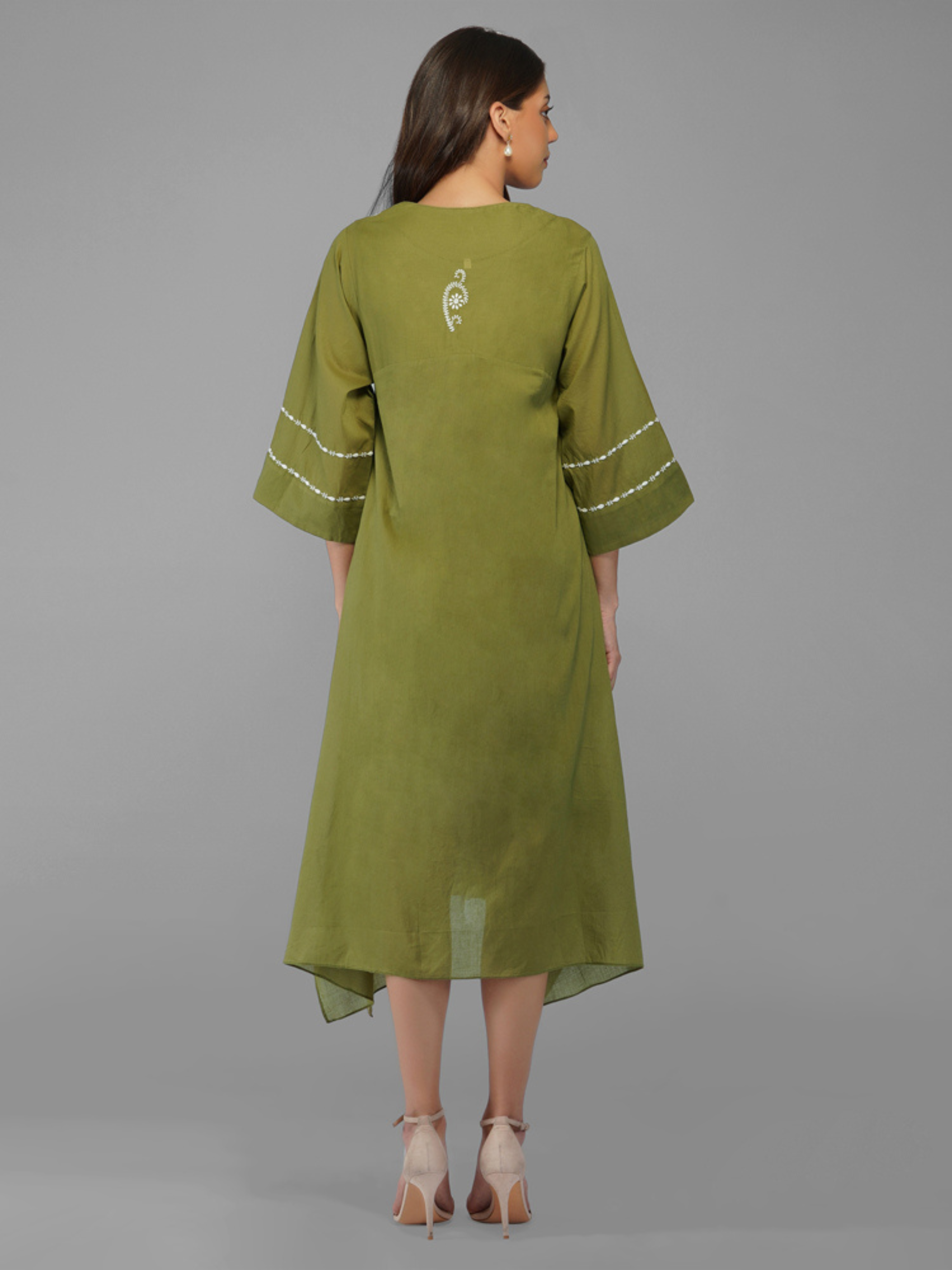 Rhea Dress in  Cotton Mulmul  in Forest Green