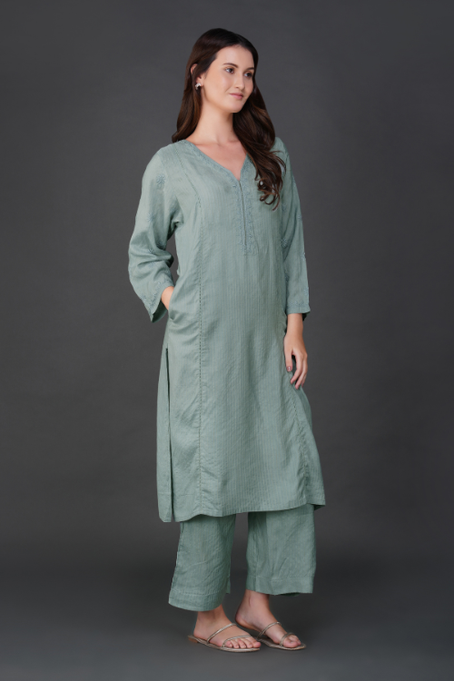 P.H.A.E. - Phae Nidhi Handloom Cotton Kurta Set with Hand Chikankari | Indian Chikankari