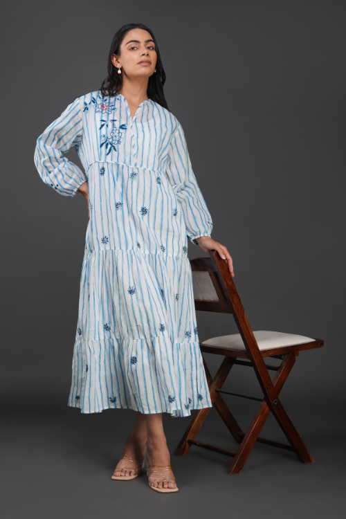 P.H.A.E. - Phae Anya Dress in Cotton Mulmul | Indian Chikankari