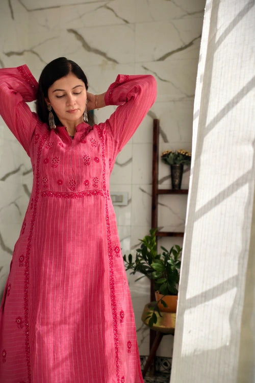 Ruby Pink chanderi Cord   set