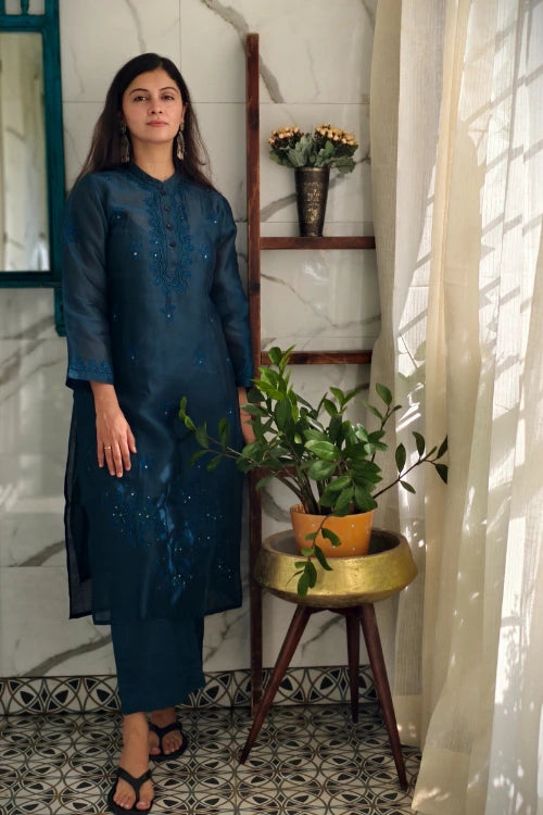 Teal Green chanderi Cord Set