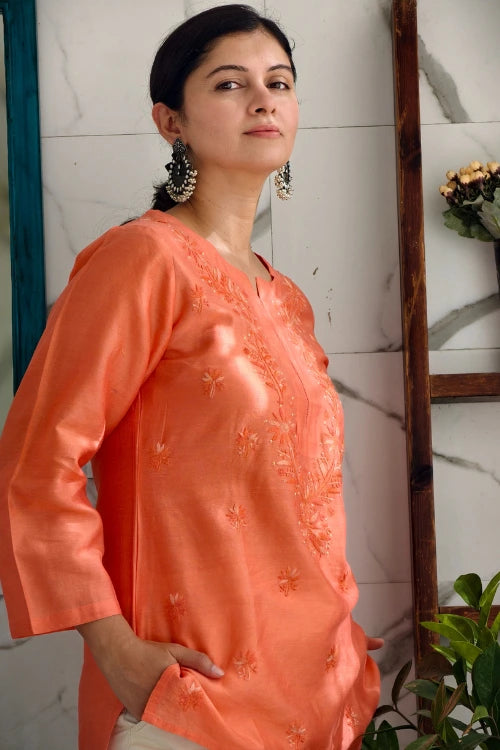 Pastel Coral Chanderi Top