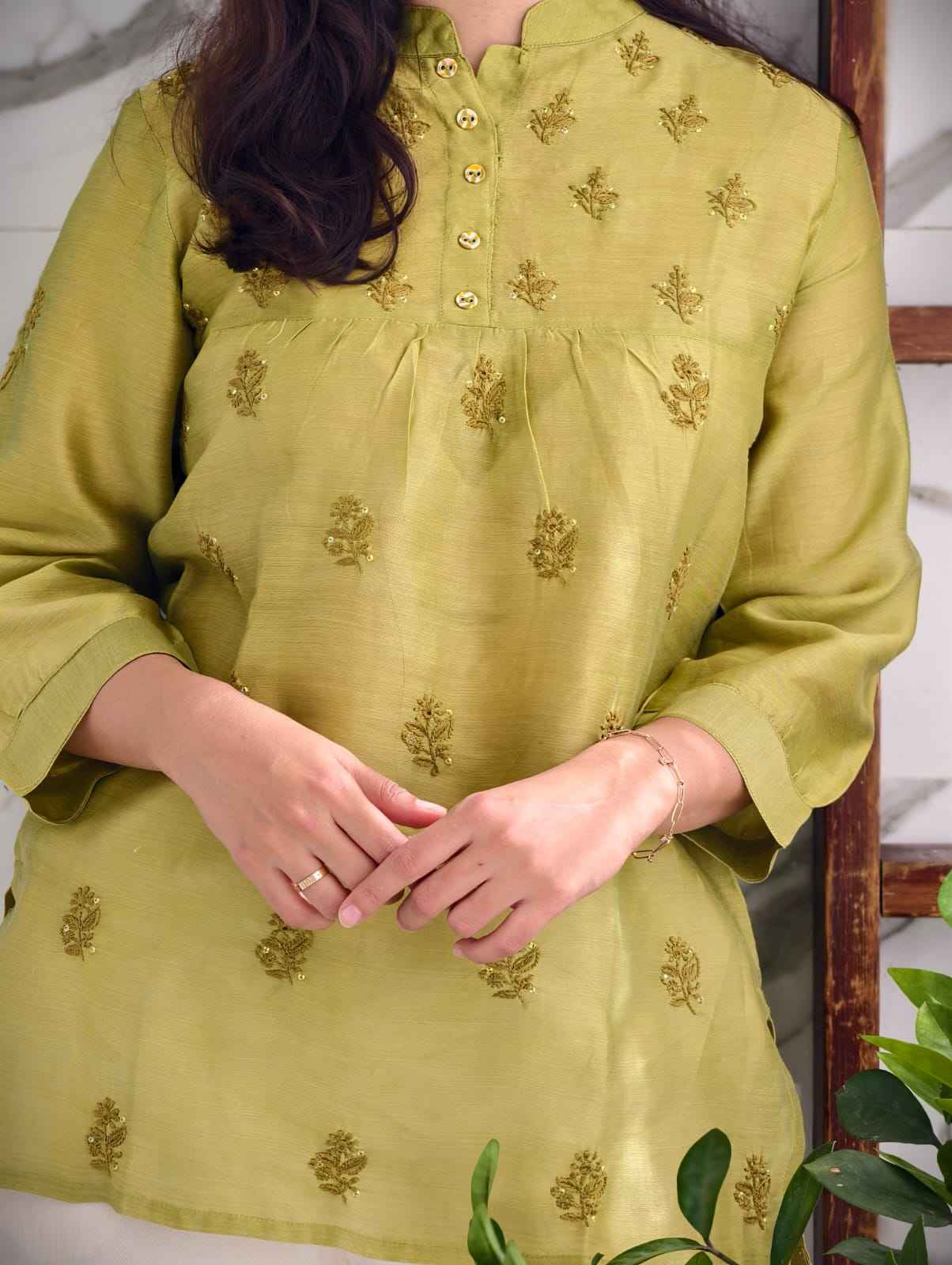 Peridot green chanderi Top