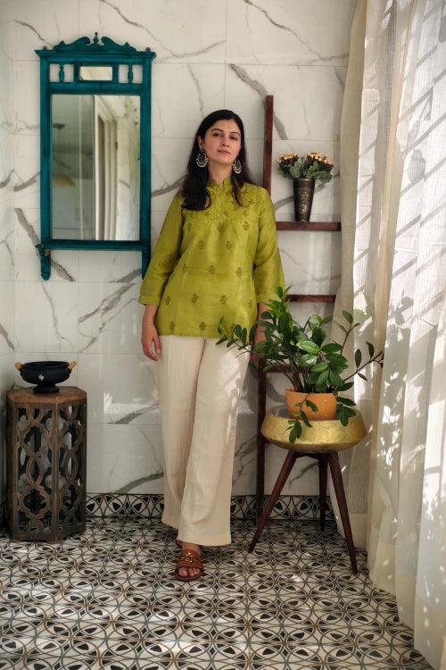 Peridot green chanderi Top